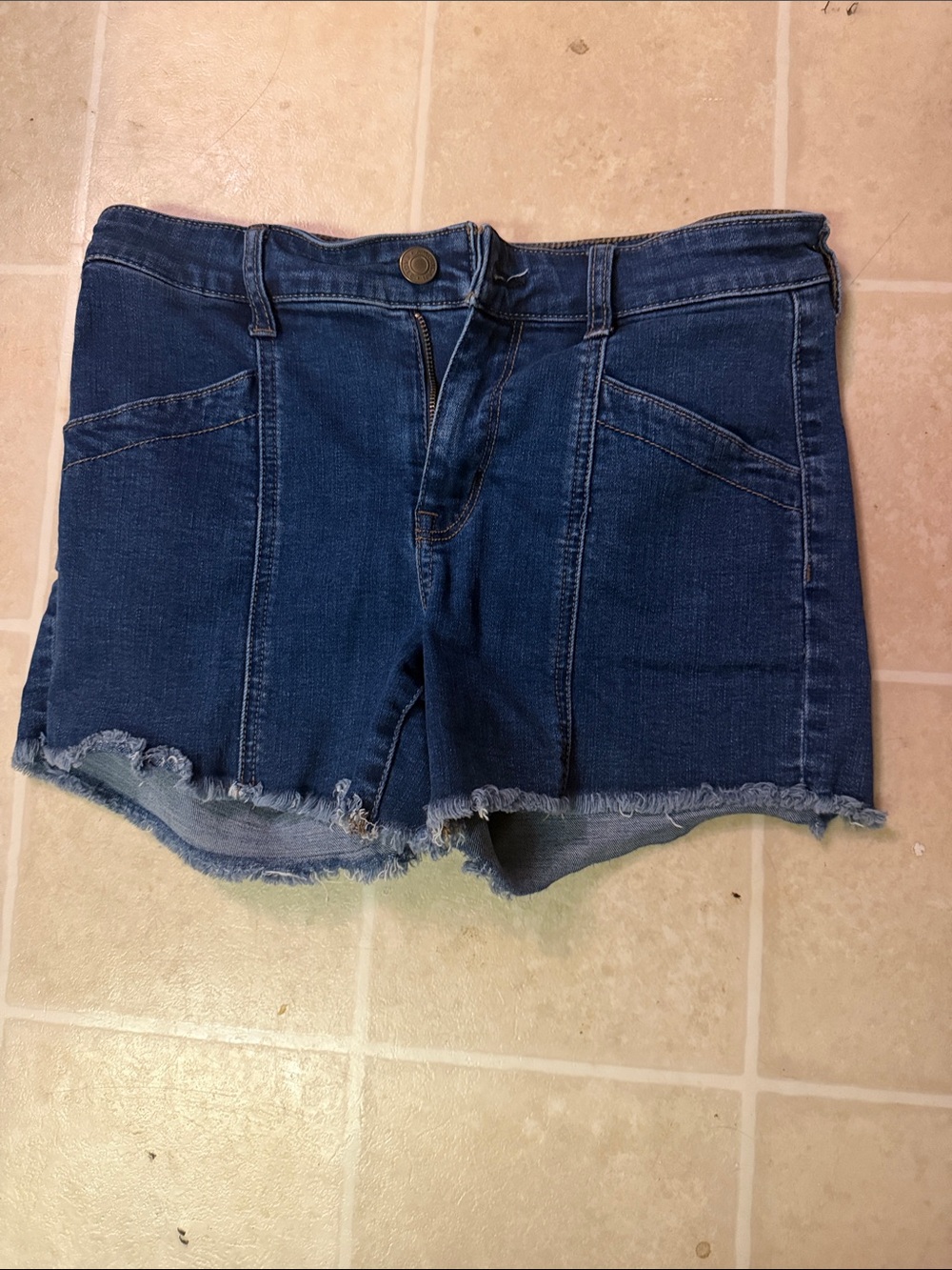 American Eagle Outfitters Dark Blue Frayed Hem Denim Shorts